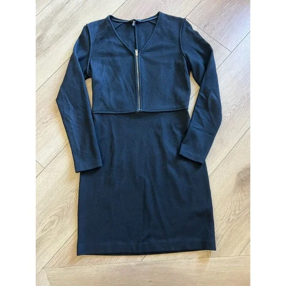 Rag Bone Black Wool Blend Zipper‎ Front Long Sleeve Dress Size 2 - Picture 5 of 11